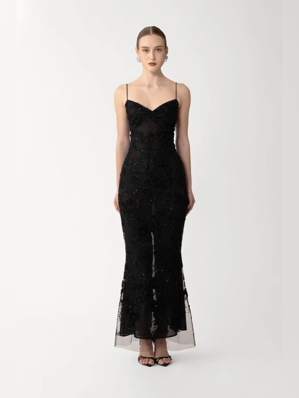 new Sau Lee Sammie mesh beaded maxi dress in black floral